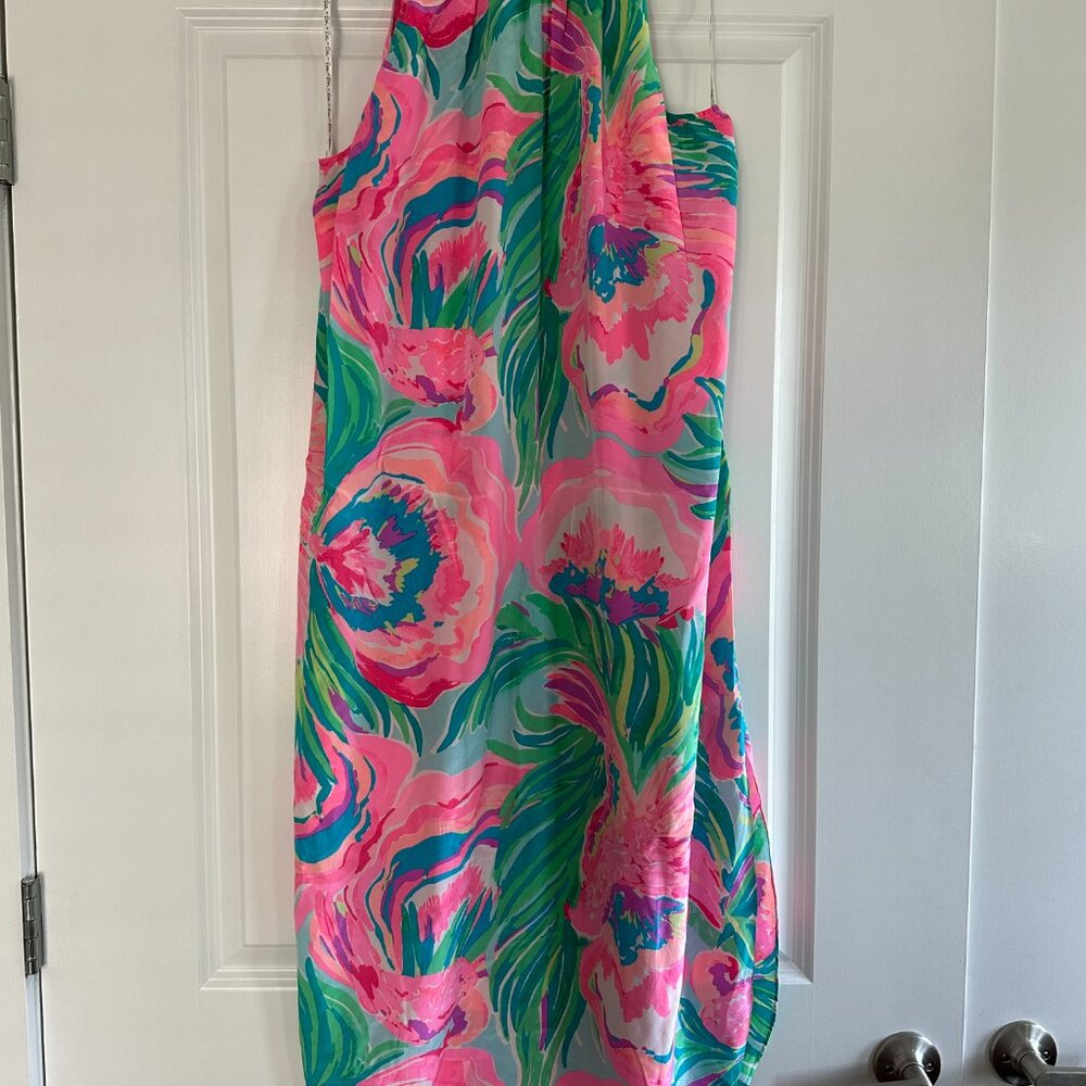Lilly Pulitzer Bailey Silk Midi Dress - Serene Blue Paradise Bound | XL - Picture 3 of 6